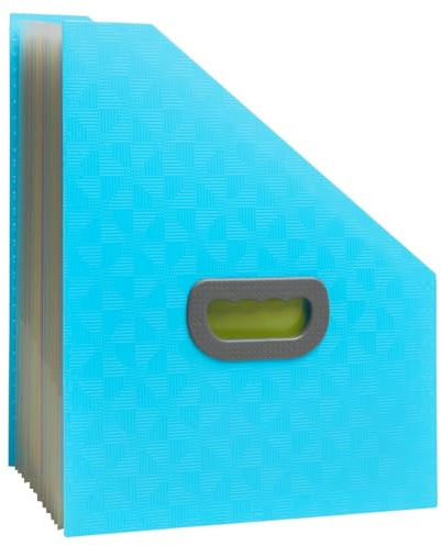 EXACOMPTA - Rif. 55599E - 1 raccoglitore per riviste PopN Co - manico rigido - in PP riciclato - linguette e interni multicolori - 12 scomparti - dim 26,5 x 32,5 cm - colore ciano