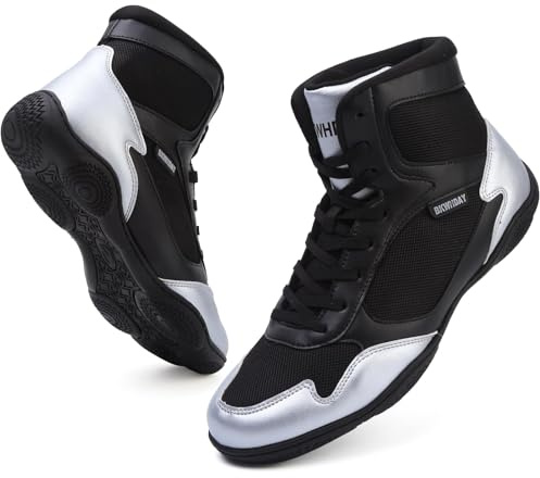 Bravover Boxing Shoes Wrestling Shoes Mid Top Ankle Strap | Breathable mesh panels lace up fit ankle strap padded collar and rubber outsole for boxing wrestling and indoor training