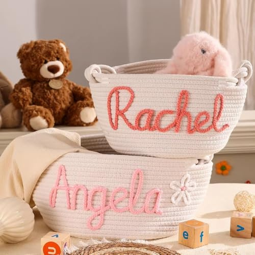 Miguha Cesto portaoggetti for baby shower personalizzato con nome, contenitore for giocattoli for bambini, cesto portaoggetti in corda di cotone, regali for neonati, organizer for cuccioli e animali d