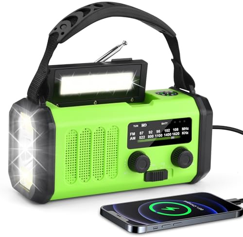 Radio Solar de 20000 mAh, Radio portátil de Emergencia Am/FM con Banco de energía Recargable de 20.000 mAh, antorcha LED de 3 Modos, lámpara de Lectura LED, Alarma SOS, Dinamo de Mano y Puerto USB