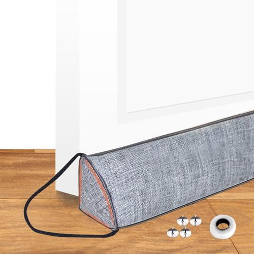 JINMEE Boudin de porte 90 cm, sous lestée, avec boucles de suspension, bloqueur d'air, économise de l'énergie, gris