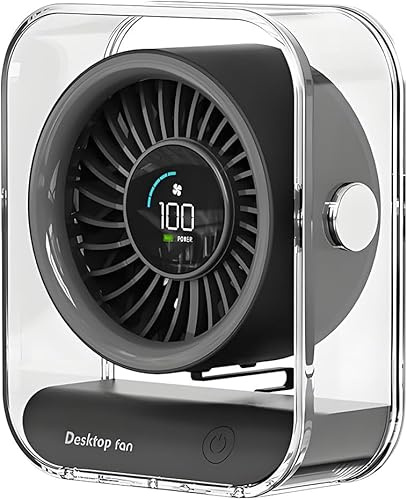 QUMOX Ventilatore da Tavolo con Display Digitale, Ventola Portatile Ricaricabile con 6 Velocità, Silenziosa 10-15dB, Inclinazione 30°, Schermo LED, Batteria 4000mAh per Casa, Ufficio, Esterni