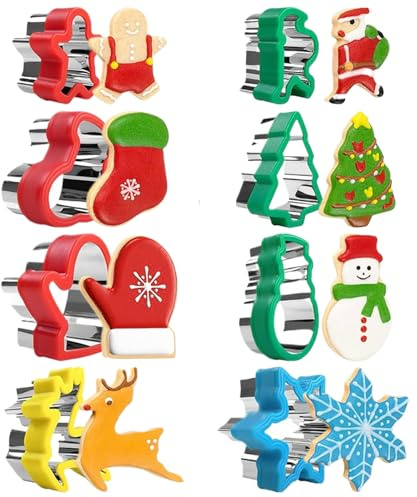 Cortador De Galletas Navideño,8 Piezas Molde Para Repostería,Acero Inoxidable Copo De Nieve Árbol Galleta De Jengibre Papá Noel Cortador De Pastel - Para Galletas, Pasteles Y Fiestas