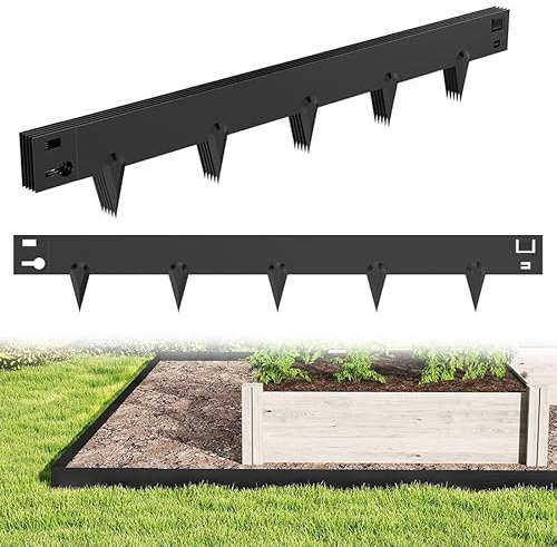 Aufun Lot de 50 bordures de pelouse galvanisées - 53 m - Bordure de parterre flexible - Avec épines - Pour cour, jardin, ferme, noir - 106 cm L x 16 cm H