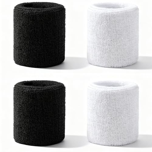 Apojgitn 4 st Svettband Handled Skyddande Absorberande Elastiska Svettband Fitness Arm Sport Armband För Gym Basket Tennis Löpning Svart Vit 8x8cm Unisex