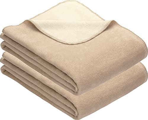 Erwin Müller Wohndecke, Wolldecke 2er- Pack Creme/wollweiß Größe 150x230 cm - weich, temparaturausgleichend, atmungsaktiv, hautfreundlich (weitere Farben, Größen)