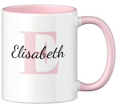 LOOXIS Mug personnalisé Rose calligraphie + nom de votre choix (idée cadeau pour conjoint(e), amis, famille pour anniversaire, anniversaire de mariage, Noël)
