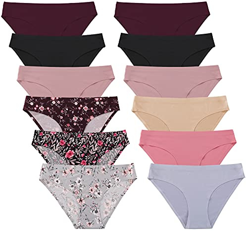 FINETOO 12Pack Womens Seamless Underwear No Show Cheeky Panties Invisibles Briefs Soft Stretch Bikini Hipster XS-XL(M)