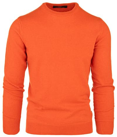 Cashmere Zone-Girocollo Maglione Uomo Pullover Invernale Manica Lunga Invernale Caldo in 5% Cashmere 25% Lana, 30% Viscosa e 40% Poliamide (M, Arancione)