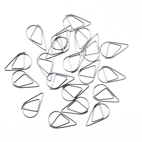 50Pcs Small Silver Paper Clips, Water Drop-Shaped Paperclips Bookmarks for Office Stationery Document, Memo, Poster, Photo (Silver)