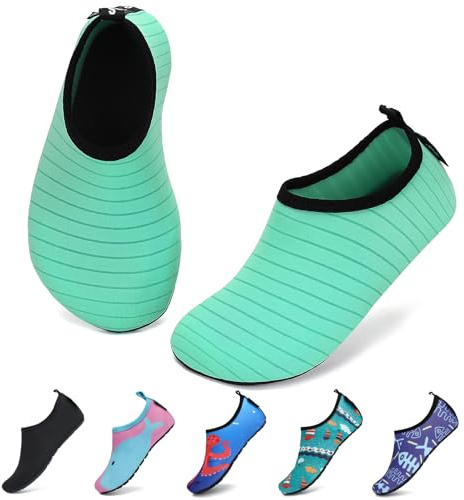 SAGUARO Enfant Chaussures Aquatiques Fille Garçon Chaussons de Plongée Chaussettes d'eau pour Sports Nautiques Piscine et Plage Natation Surf Voile Mer Rivière, Vert Menthe, 34/35 EU