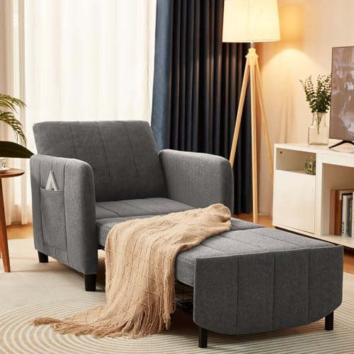 ZZW Sleeper Chair 84 Extra Long Convertible Chair Bed Upgraded 3-in-1 to 4-in-1 Pull Out Chair & Single Sofa Bed for Adult Sleeping Chair for Living Room & Small Space (Dark Grey)