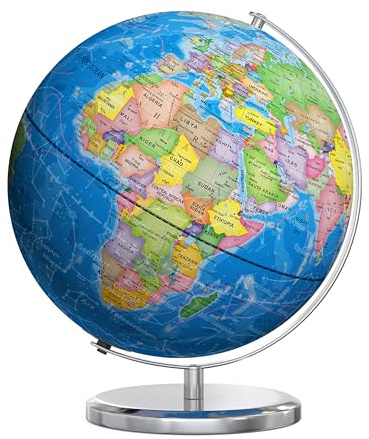 SOUNDANCE 13 Inch World Globe with Stable Heavy Metal Base, Educational Globe for Kids Learning, Large Globes Lamp with Colorful HD World Map Details, Constellation