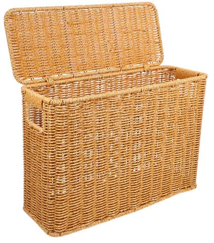 Holibanna Narrow Wicker Storage Box with Lid - Space-Saving Crimp Storage Basket for Magazines and Sundries in Living Room