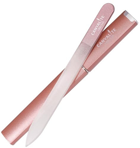 CANVALITE Glass Nail File for Natural Nails Double Sided 180/320 Grit Crystal Nail Files with Case Glass Fingernail File Stocking Stuffers for Women Girls Gifts, Rose Gold