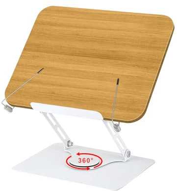 Zoelele Leggio per Libri in Legno, Supporto Libri per Lettura con Base Girevole a 360°, Altezza Regolabile Bookstand, Pieghevole, per Libri, Cuochi, Tablet, Spartito (02)