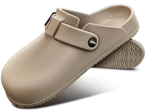KEMISANT Women Clogs,Comfortable Mules Sandals Slippers Nurse Garden Shoes Unisex for Men Cushioned Support(Camel-9 Women/7 Men)