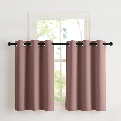 NICETOWN Tende Corte per Finestre Cucina Termiche Tenda Oscurante da Interno Cameretta Bambino con Anelli Decorazione per la Casa 2 Pannelli 107x90 CM Rosa Selvatica