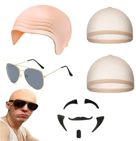 S.F.Pachira 5 Piezas Calva Disfraz, Gorra Calva de látex para Adultos, Accesorios para disfraz de cabeza calva de látex para adultos y adolescentes, Gorra de Calavera Sombrero de Cosplay Carnaval