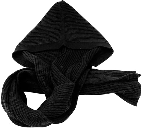 Winter Womens Thick Warm Knit Hooded Scarf Pullover Headscarf Hoodie Hat Muslim Women Woolen Hooded Hat Scarf Wrap Shawl Crochet Knit Neckwarmer Cotton Plaid Scarves (Black, One Size)