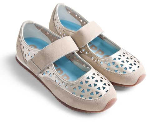 GIOSEPPO SINGIDA - Bailarinas Deportivas con Calado y Piezas de Piel en Acabado Serraje, Plantilla Acolchada, Suela de TPR Flexible, Altura Plataforma 1 cm, Color Oro, Talla 38