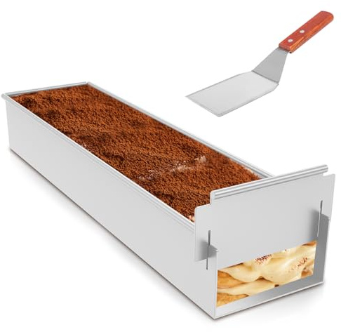 JUNFEIFLUX Forma de tiramisú rectangular ajustable con pala para tartas