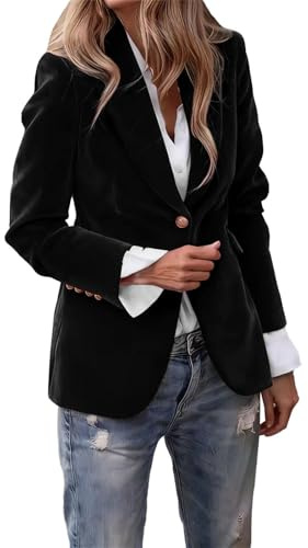 Womens Black Blazer Womens Blazer Velvet Coats Suit Casual Long Sleeve Jacket Ladies V Neck Office Work Notched Collar Coats Elegant Classic Button Down Blazers Women's Suits & Blazers Black XXL