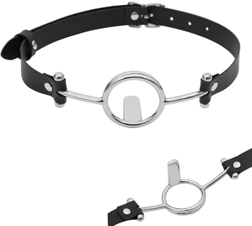 TGHYRF Bâillon buccal BDSM en acier inoxydable avec anneau en O, fixation de la langue ouverte, bâillon réglable BDSM, jouet sexuel érotique for couples femmes hommes(Schwarz)