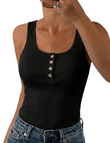 PASUDA Canotta Donna Estive Tops Canottiera Senza Maniche Casual Girocollo Tank Top Eleganti Sexy Slim Fit Maglietta Basic (Nero, M)