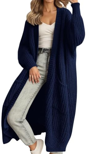 Generisk kofta dam lång kofta oversize höst vinter långärmad stickad kappa kofta lång dam, A Marine, XXL