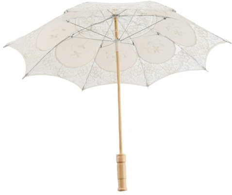 Brudspetsparaply för bröllopsfotografering Parasoll Trähandtag Vit Beige (Beige L storlek)