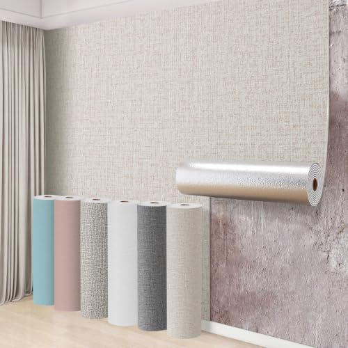 Swehooirt Self Adhesive Thermal Wallpaper 3mm Thick Peel and Stick Wallpaper for Bad Cold Walls Textured Beige Insulating Wall Covering Roll Waterproof Damp Proof Ceiling