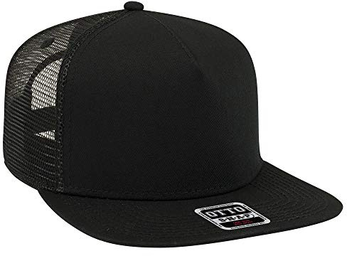 OTTO Square Flat Visor SNAP 5 Panel Mesh Back Trucker Snapback Hat - Black