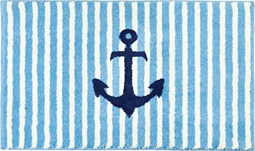 Erwin Müller Badematte, Badteppich maritim Lefkada hellblau Größe 70x120 cm - flauschig weicher Flor, rutschhemmend, für Fußbodenheizung geeignet (weitere Größen)