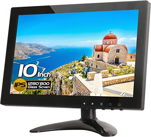 WHOLEV 10,1 Zoll CCTV Monitor IPS LCD HDMI Farbbildschirm, 1280x800 Breit Blickwinkel mit AV/VGA/HDMI/BNC/AUX/Audio Ports Lautsprecher Eingebaut, für Haus Sicherheit, CCTV Kamera, PC-Anzeige