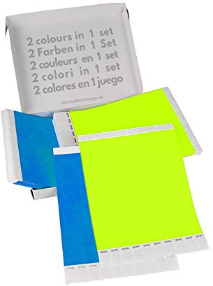 Set Economique! Bracelets d’admission GA Event Solutions en Tyvek, 500+500 pièces, jaune néon + bleu clair