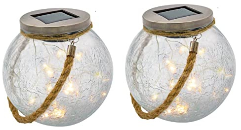 LUMI JARDIN Set med 2 solbollar i sprucken glas för att ställa handtag mikro LED-rep varm vit CRACK BALL CORD H13 cm
