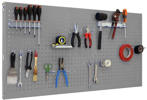 Simon Rack Verktygstavla vägg 900x600x35 mm, med 17 för verktygsförvaring i garage eller verkstad, Metall, Grå – Simonwork