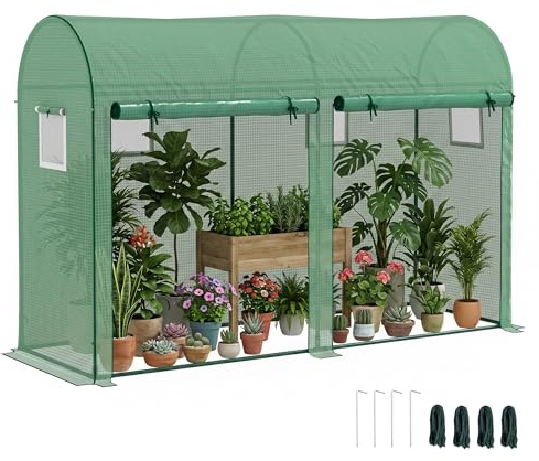 Outsunny Invernadero de Exterior 300x100x200 cm con 4 Ventanas Verde