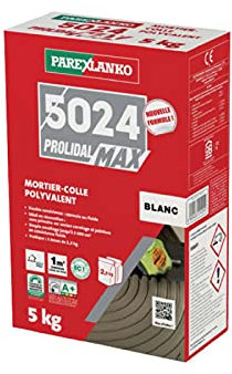 PAREXLANKO - Colle à carrelage à double consistance (C2 ET/EG) - 5024 PROLIDAL MAX - Pour pose de céramiques et pierres naturelles - Grands Formats jusqu'à 3600 cm² - Pose sans primaire - Blanc - 5kg
