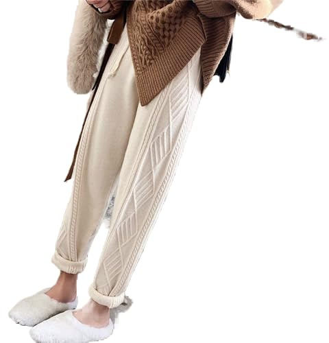 Señoras De Invierno pantalón Harem Engrosados Retro Casual Pantalones De Punto Trenzado Suéter Cálido Pierna Recta
