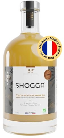 SHOGGA | Jus de gingembre bio | Made in France | Boisson premium sans alcool | 12 super-aliments : gingembre frais pressé à froid, citron, curcuma, poivre de Kampot, herbes et épices (700ml)