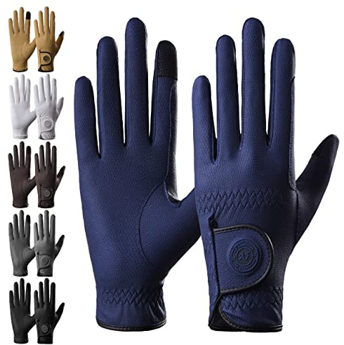 AF EQUESTRIAN Sui Sereno Gants d'équitation pour femme en cuir synthétique de qualité supérieure Motif peau de serpent Bleu Taille S