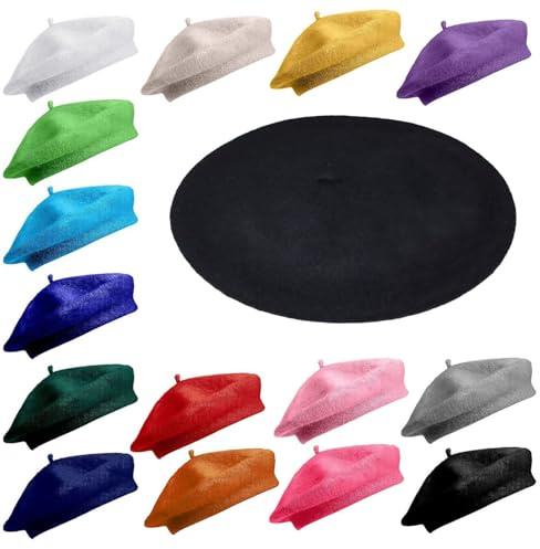Van Der Linn Plain Beret Unisex Wool Warm French Hat (UK, Alpha, One Size, Colour 30 Black)