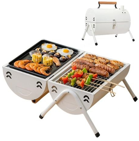 Petit barbecue portable au charbon de bois, barbecue de table avec cheminée pour extérieur, barbecue au charbon de bois pour camping, pique-nique, jardin, terrasse, poignées anti-brûlure, assemblage