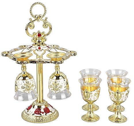 Tasse à vin, calice chinois en alliage de zinc, 6 pièces de belles couleurs pour la fête (couvercle blanc doré)