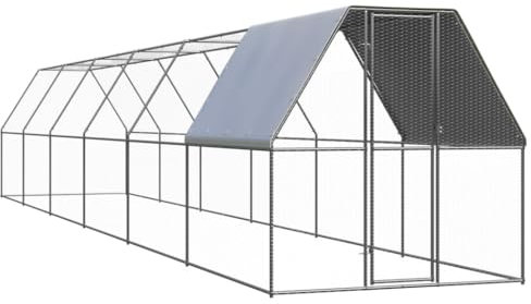 FENLAX Hühnerkäfig aus Verzinkter Stahl, PE 200x1200x200 cm Silber und Silbergrau Voliere Hühner Hühnerfreilaufgehege Hühnergehege Außen Geflügelställe & Geflügelkäfige Voliere Kleintierstall