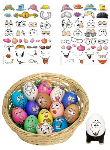 Eier Tattoos/Eier Aufkleber lustige Gesichter XL - 2 Bögen Eier Sticker - Osterei, Eierfärben, Osterdeko, Eierfarbe, Eier färben