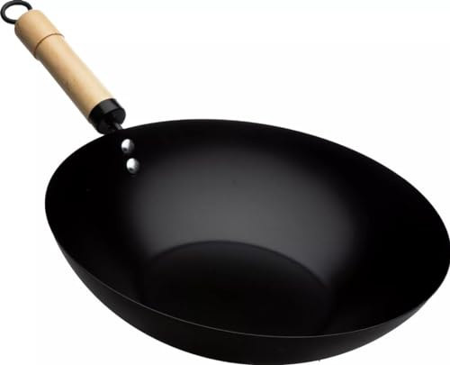 Monal Carbon Steel 30cm Wok Pan with Non-Stick Coating - Anti-Slip Soft Handles - Ideal for All Induction Hobs - Kitchen & Restaurant Chinese Stir Cooking Fry Pan - P172
