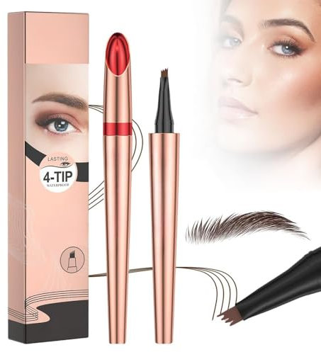 Wasserdichter 3D Mikro Augenbrauenstift mit 4 Gabelspitzen Applikator, 2024 Neu Eyebrow Pencil, Wasserfester Augenbrauenstift Erzeugt Mühelos Natürlich Aussehende Brauen (2# Dunkelbraun)